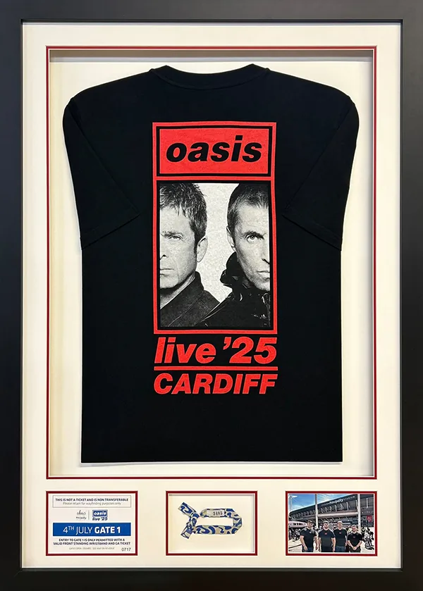 Oasis - Live ’25 Cardiff, framed by Premier Shirt Framing