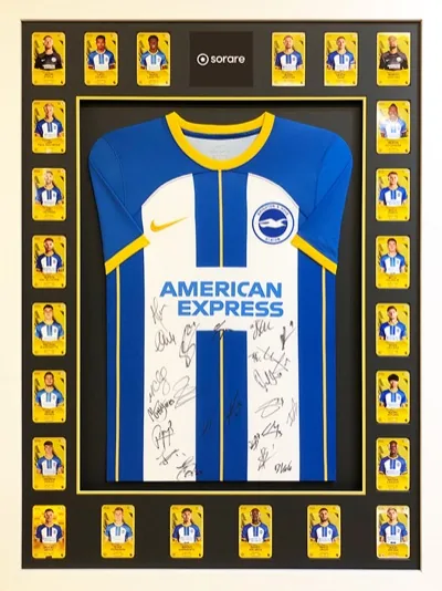 Framed Brighton football shirt with match images