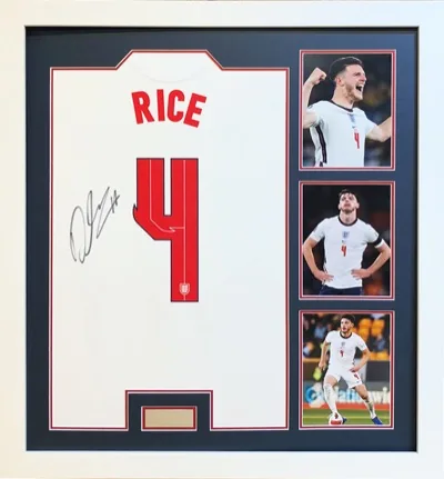 Framed England football shirt with Rice match images