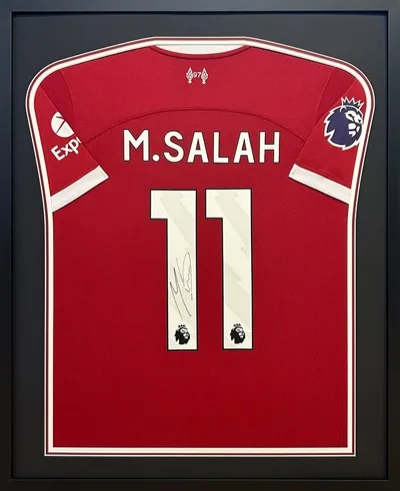 Framed signed Salah Liverpool shirt